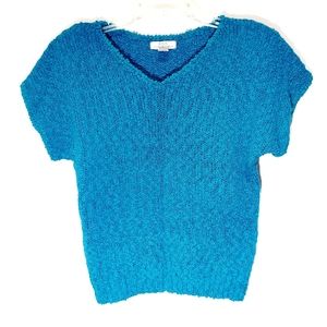F.S.A. Collection Blue Short Sleeve V-Neck Pullover Textured Knit Sweater Size M